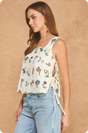 Botanical Embroidered Side-Tie Top