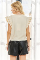 RUFFLED CAP SLEEVE SWEATER VEST