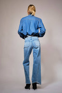 Tie Neck Western Chambray Blouse