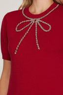 BEADED BOW HOLIDAY TOP (RED)