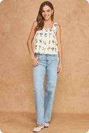 Botanical Embroidered Side-Tie Top