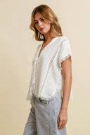 VINTAGE TIE FRONT LACE TRIM TOP
