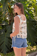 Botanical Embroidered Side-Tie Top
