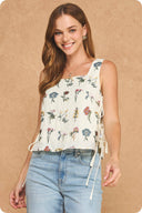 Botanical Embroidered Side-Tie Top