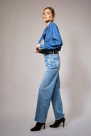 Tie Neck Western Chambray Blouse