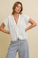 VINTAGE TIE FRONT LACE TRIM TOP