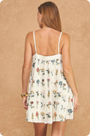 Botanical Embroidered Sleeveless Swing Mini Dress