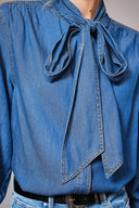 Tie Neck Western Chambray Blouse