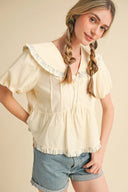 Doll Collar Ruffle Trim Babydoll Top
