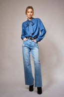Tie Neck Western Chambray Blouse