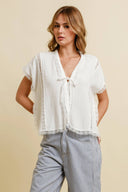 VINTAGE TIE FRONT LACE TRIM TOP