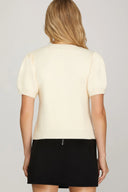 BEADED BOW HOLIDAY TOP (CREAM)