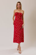 STRAPLESS POLKA DOT MIDI DRESS