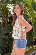 Botanical Embroidered Side-Tie Top