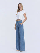 High Rise Tie Waist Wide Leg Denim
