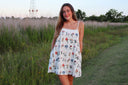 Botanical Embroidered Sleeveless Swing Mini Dress