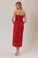 STRAPLESS POLKA DOT MIDI DRESS