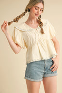 Doll Collar Ruffle Trim Babydoll Top