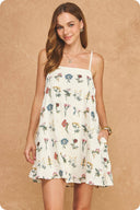 Botanical Embroidered Sleeveless Swing Mini Dress
